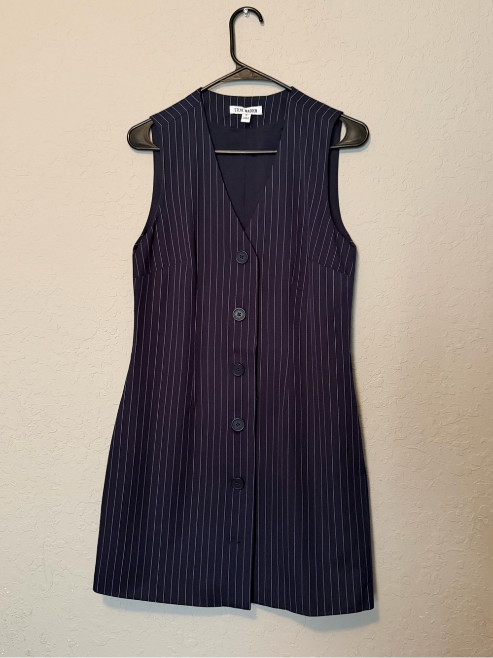New Steve Madden Navy Pinstripe Sleeveless Button Dress